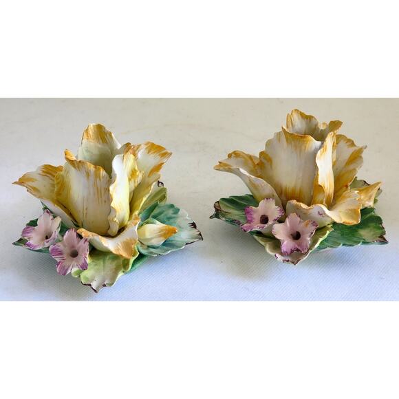 CANDLE HOLDER-Vintage Meiselman Imports-Italy-Porcelain-Floral-Capodimonte Style - Picture 2 of 10